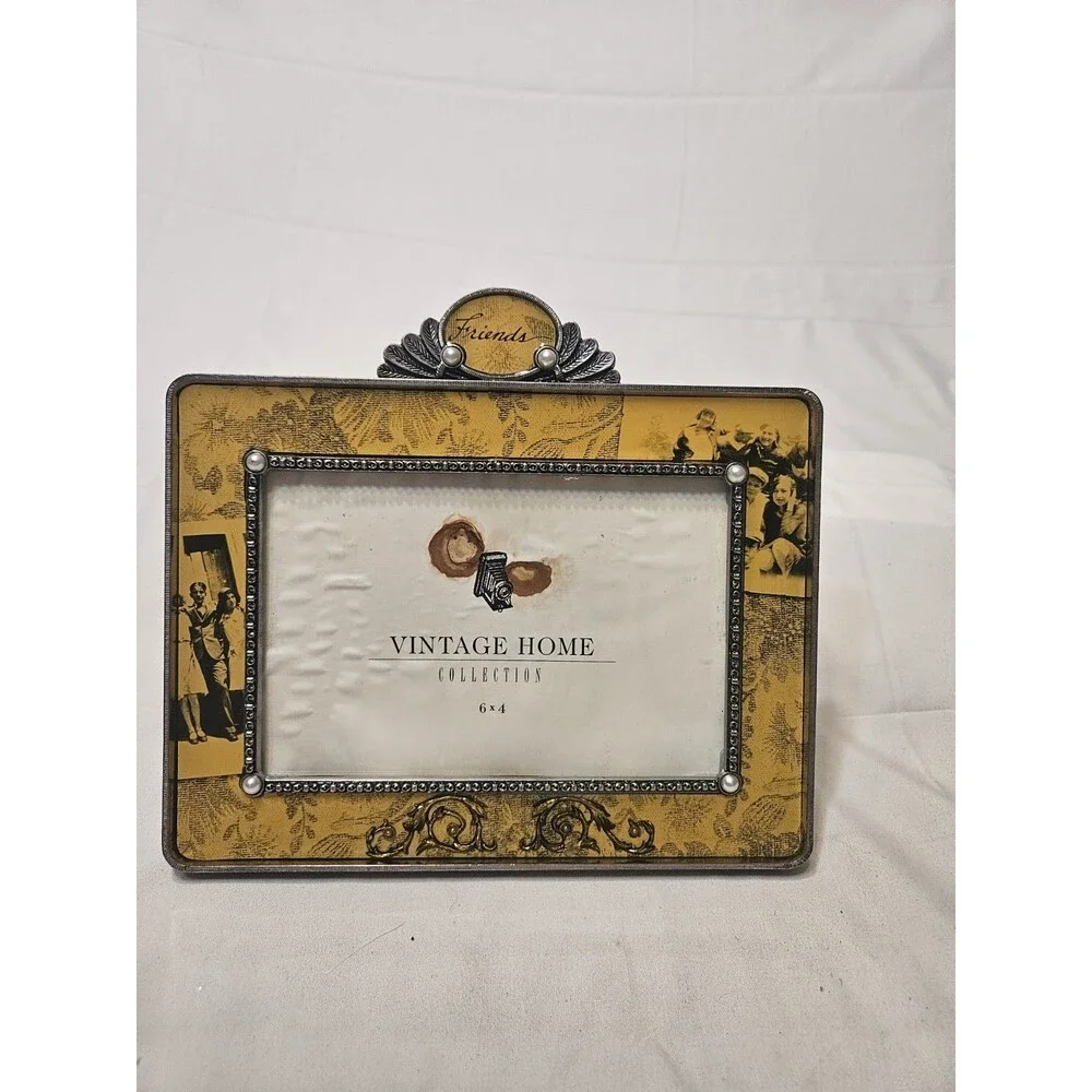Vintage Home Collection 6 x 4 Friends Yellow Metal Glass Ornate Picture Frame
